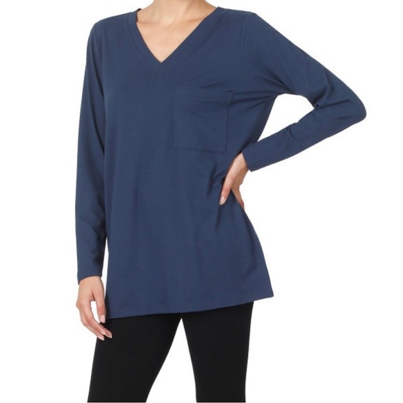 Super soft Zenana navy long sleeve oversized top XL - Picture 1 of 5